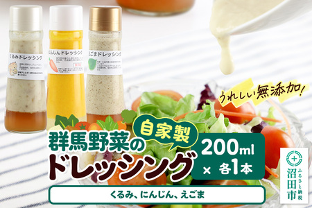 自家製・群馬産野菜で手作りドレッシング（くるみ、にんじん、えごま）200ml×各1本 泙川食品