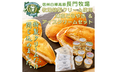 長門牧場薄皮どらやき＆アイスクリームセットD-6　人気スイーツ　濃厚ミルク　直送　牛乳　生乳　国産　夏ギフト　長野県　贈答品　お土産　お中元　お歳暮　クリスマス