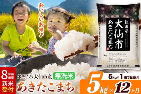 《令和8年産 新米受付》《定期便12ヶ月》あきたこまち【無洗米】米どころ秋田県大仙市産 あきたこまち5kg（5kg×1袋）