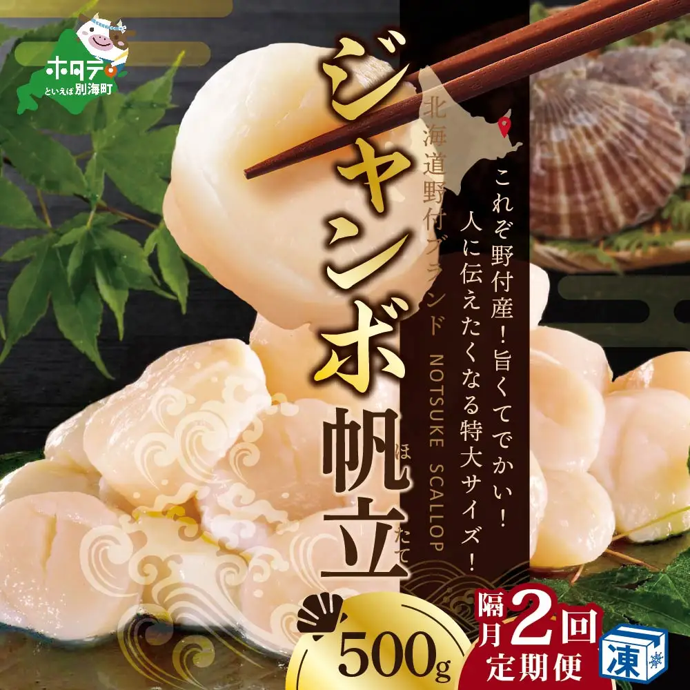 隔月2回定期便 北海道 野付産 ホタテ ジャンボ ホタテ 500g ほたて 貝柱