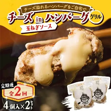 【毎月定期便】チーズ in ハンバーグ　グリル 4個入(玉ねぎソース) 2セット全2回【配送不可地域：離島】【4080190】