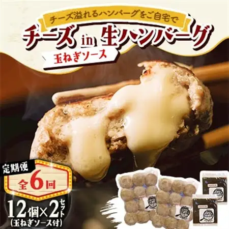 【毎月定期便】チーズ in ハンバーグ(生)12個(玉ねぎソース150g) 2セット全6回【配送不可地域：離島】【4080198】