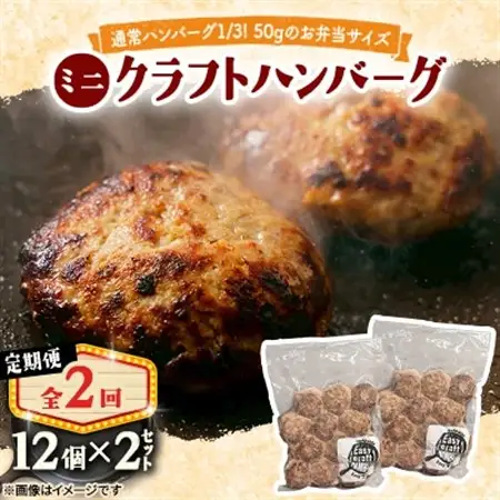 【毎月定期便】ミニクラフトハンバーグ(ミニ12個入り 1セット)　ソースなし 2セット全2回【配送不可地域：離島】【4080199】