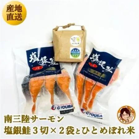 ふっくら柔らか!宮城県南三陸サーモン、塩銀鮭・小分けタイプ3切れ×2袋＆ひとめぼれ米2合のセット【配送不可地域：離島】【1631948】