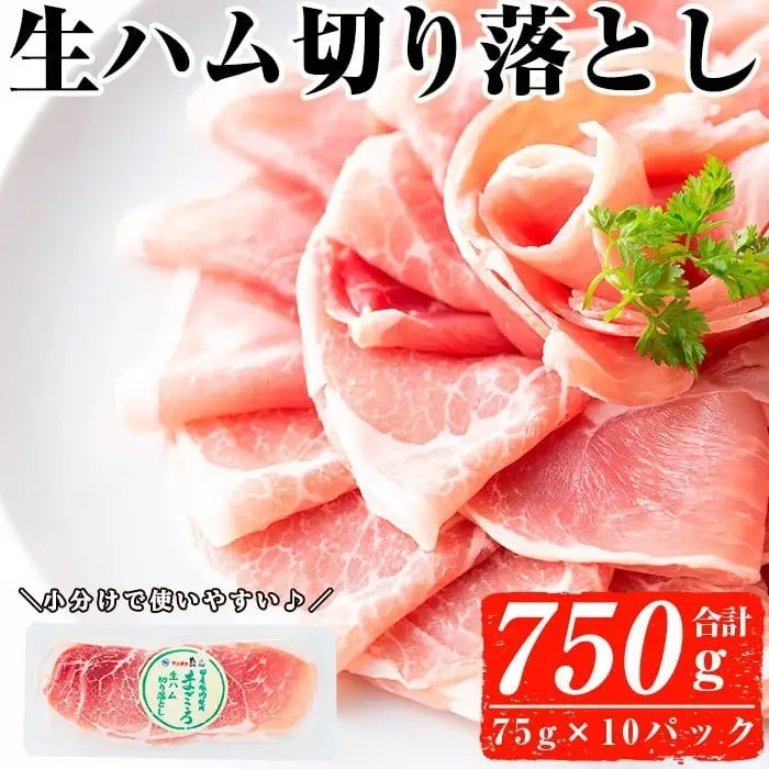 ＜2026年5月中に発送予定＞国産 豚 生ハム 切り落とし 75g×10P(計750g) おつまみ 小分け 【ナンチク】A302-05-v01