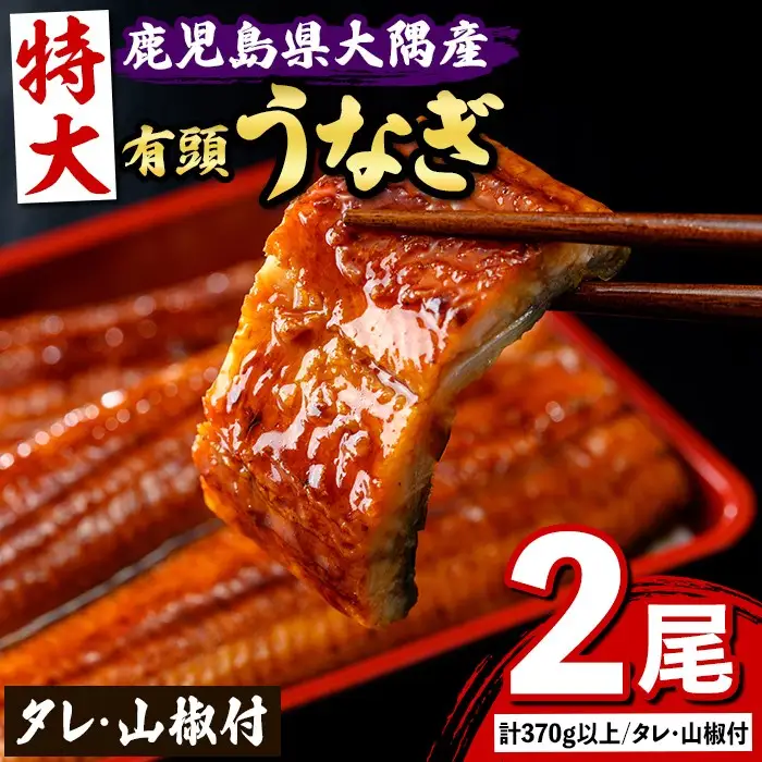 【B57005】特大うなぎ 蒲焼 有頭 (2尾 計370g以上 タレ・山椒付) 鹿児島 国産 大隅産 鰻 蒲焼き【一般社団法人きもつき宇宙協議会】