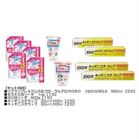 日用品生活応援セット(柔軟剤・キッチニスタラップ・住宅洗剤2種)【配送不可地域：離島・沖縄県】【1695499】