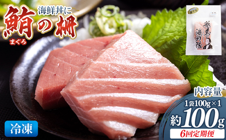 【6回定期便】まぐろ柵 1袋(100g以上) - 定期便 国産 刺身 ブロック 海鮮丼 漬け丼 煮物 生食 焼き物 鮪 マグロ 小分けパック 柵どり さく取り 海鮮 新鮮 魚介 産地直送 龍馬の海鮮隊 野島水産 高知県 香南市 Wnz-0081