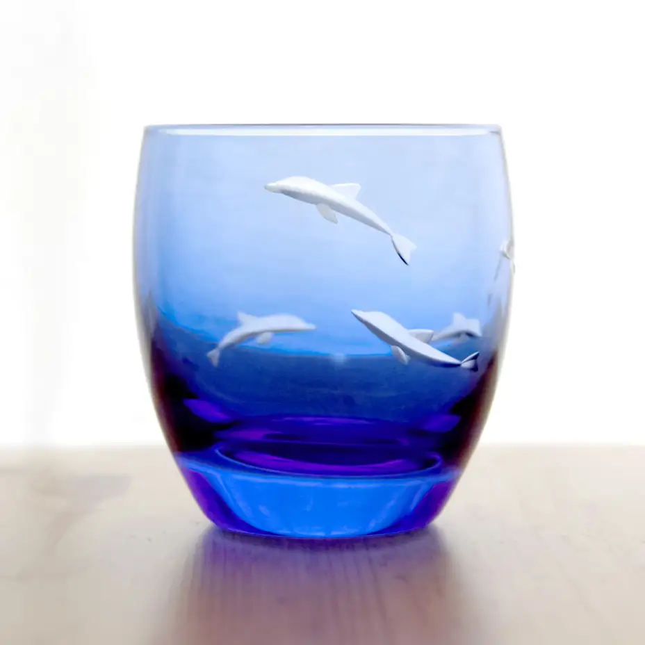 浅草切子 aquatic「Dolphin Dance 丸オールド青藍」_0012-068-T07