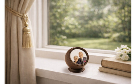 手元供養にも使える写真陶板付き宝物入れ「たまてまり」