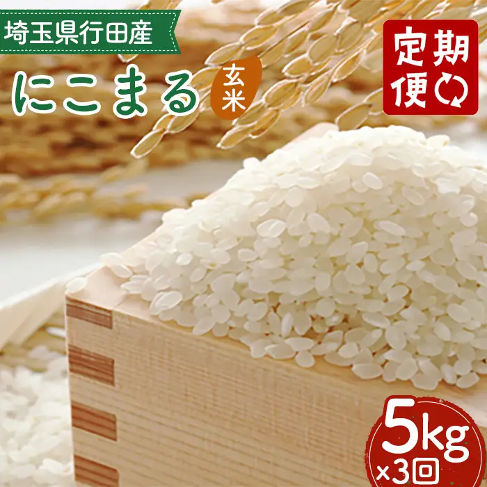 【3カ月連続定期便】埼玉県行田産にこまる（玄米）5kg×3回 ／ 定期購入 定期的 毎月届く 毎月配送 にこまる 玄米 5kg 特別栽培米 大粒 米 甘み 粘り 冷めても美味しい お弁当 おにぎり 毎日食べる米 健康志向 食感 粒立ち 埼玉県 No.520