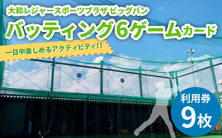 バッティング 6ゲームカード×9枚 大和レジャー スポーツプラザ ビッグバン 野球 打撃練習 チケット 利用券 室内 スポーツ アミューズメント 神奈川県 大和市 送料無料