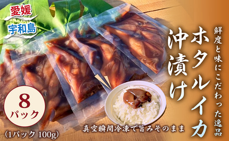 ホタルイカ 沖漬け 100g × 8 パック 宇和島鮮魚 海鮮 烏賊 いか イカ ホタルイカ 冲漬 海の幸 魚介 水産加工品 冷凍 小分け パック お手軽 便利 おつまみ 肴 つまみ ご飯 の お供 愛媛 宇和島 D022-200021