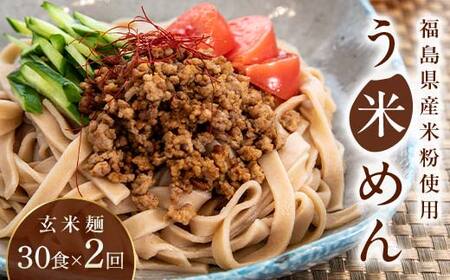 【2か月定期便】グルテンフリー 米粉で作った麺「う米めん」玄米タイプ30食入り×2回 F21T-459