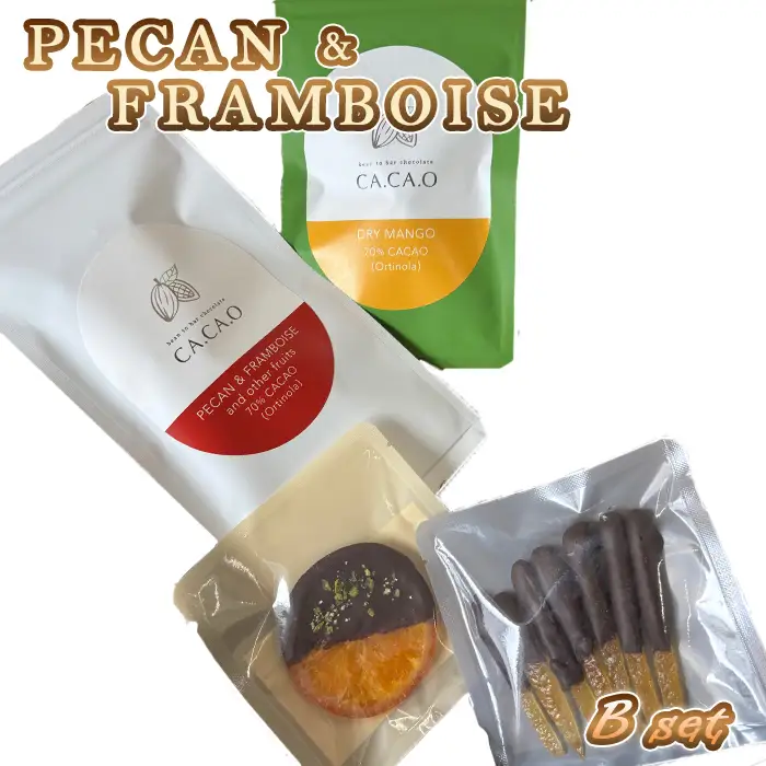 PECAN ＆ FRAMBOISE B set | チョコ カカオ豆 無添加 きび糖 大人チョコ 甘さ控えめ 香り豊か ペカンナッツ フランボワーズ ドライマンゴー オランジェット シトロネット 手作り ギフト ご褒美 スイーツ 詰め合わせ 埼玉県 越谷市