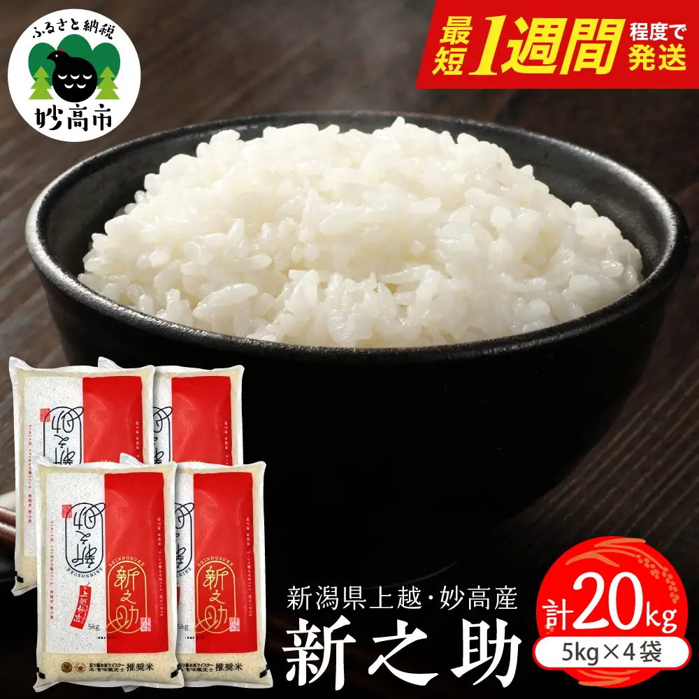 【最短1週間程度発送】 新潟県上越妙高産 新之助 20kg