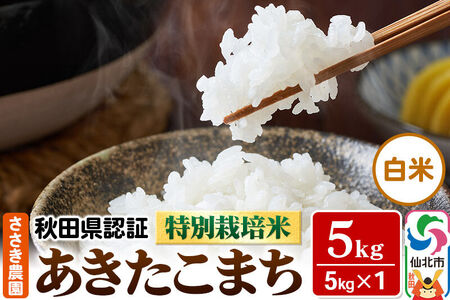 あきたこまち（白米）5kg×1袋 米 令和7年産 秋田県認証 特別栽培米　精米5kg
