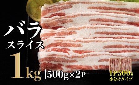 長崎県産 豚肉 バラスライス 計1kg (500g×2) 小分け 冷凍 豚肉 しゃぶしゃぶ すき焼き ぶたにく 国産豚 