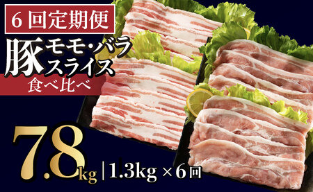 《定期便》長崎県産豚 2種食べ比べ (モモ･バラスライス) 計1.3kg (モモ400g×2･バラ500g×1)【6回お届け】