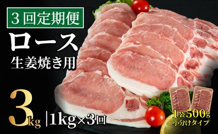 《定期便》長崎県産豚 ロース生姜焼き用 計1kg (500g×2)【3回お届け】