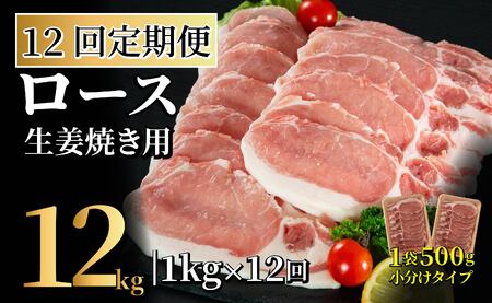 《定期便》長崎県産豚 ロース生姜焼き用 計1kg (500g×2)【12回お届け】
