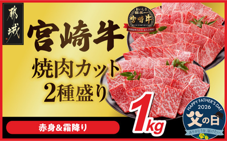 【父の日】牛肉 宮崎牛焼肉2種セット500g×2パック≪6月18日～21日お届け≫〔AC-N2-002-1kg-FG〕_(都城市)  牛肉 宮崎牛 肩ロース又はロース ウデ モモ 焼肉 500g