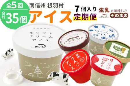 全5回〈翌月から発送開始〉フレーバーアイス定期便☆ 南信州根羽村産アイス が毎月7個届く！ 合計35個 アイスクリーム ソフトクリーム バニラ 西尾 いちご 紅ほっぺ いちご りんご ブルーベリー 抹茶 ミルク 25000円 25,000円
