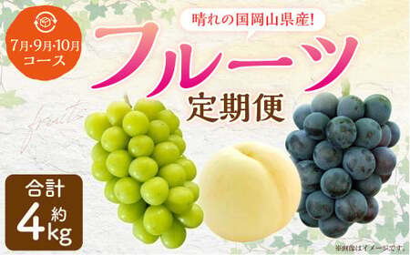 【3回定期便】岡山県産 フルーツ定期便コース （白桃・ニューピオーネ・晴王） 計約4kg 【2026年7月上旬発送開始】 白桃 桃 もも ニューピオーネ シャインマスカット 晴王 ぶどう 葡萄 マスカット フルーツ 果物 くだもの 岡山