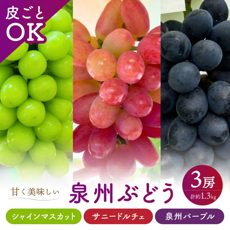 泉州ぶどう【皮ごとOK】泉州パープル シャインマスカット サニードルチェ 各1房セット【065C-004】