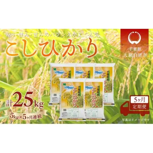 ＜5か月定期便＞ 千葉県産「コシヒカリ」精米 5kg×5か月連続 計25kg A066