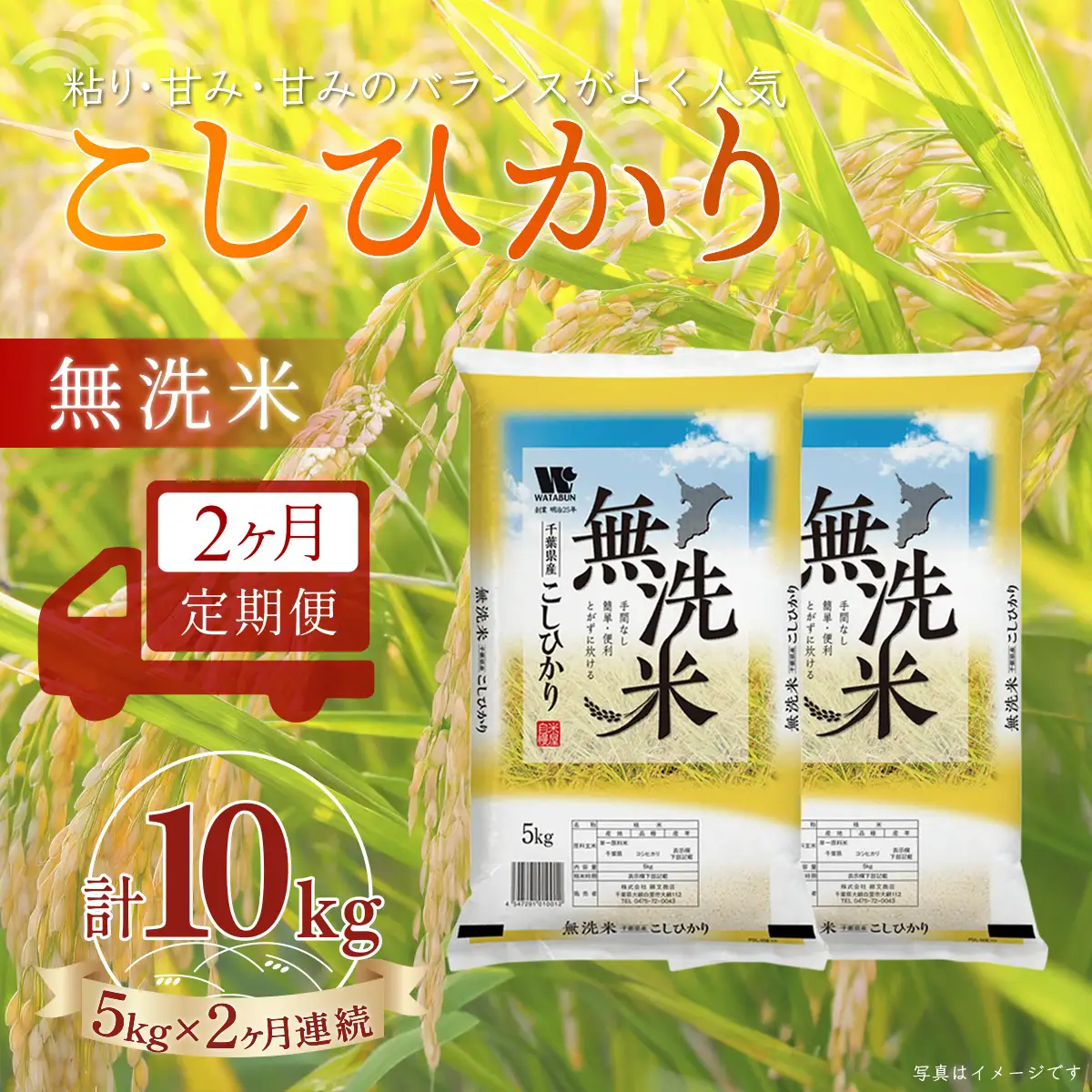 ＜2か月定期便＞ 千葉県産「コシヒカリ」無洗米 5kg×2か月連続 計10kg A072