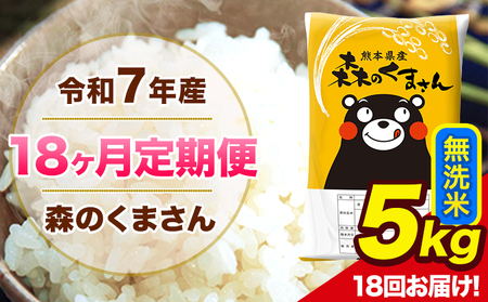 【18ヶ月定期便】令和7年産 森のくまさん 無洗米 5kg 5kg×1袋 計18回お届け 《お申込み翌月から出荷》 お米 こめ 熊本県産 ご飯 備蓄