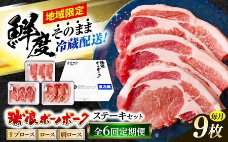 【6回定期便】 ※冷蔵配送/地域限定※ 岐阜県産 豚 瑞浪ボーノポーク ステーキ 1kg 食べ比べセット (リブロース・ロース・肩ロース) 瑞浪市 / きなぁた瑞浪[AZCI060]