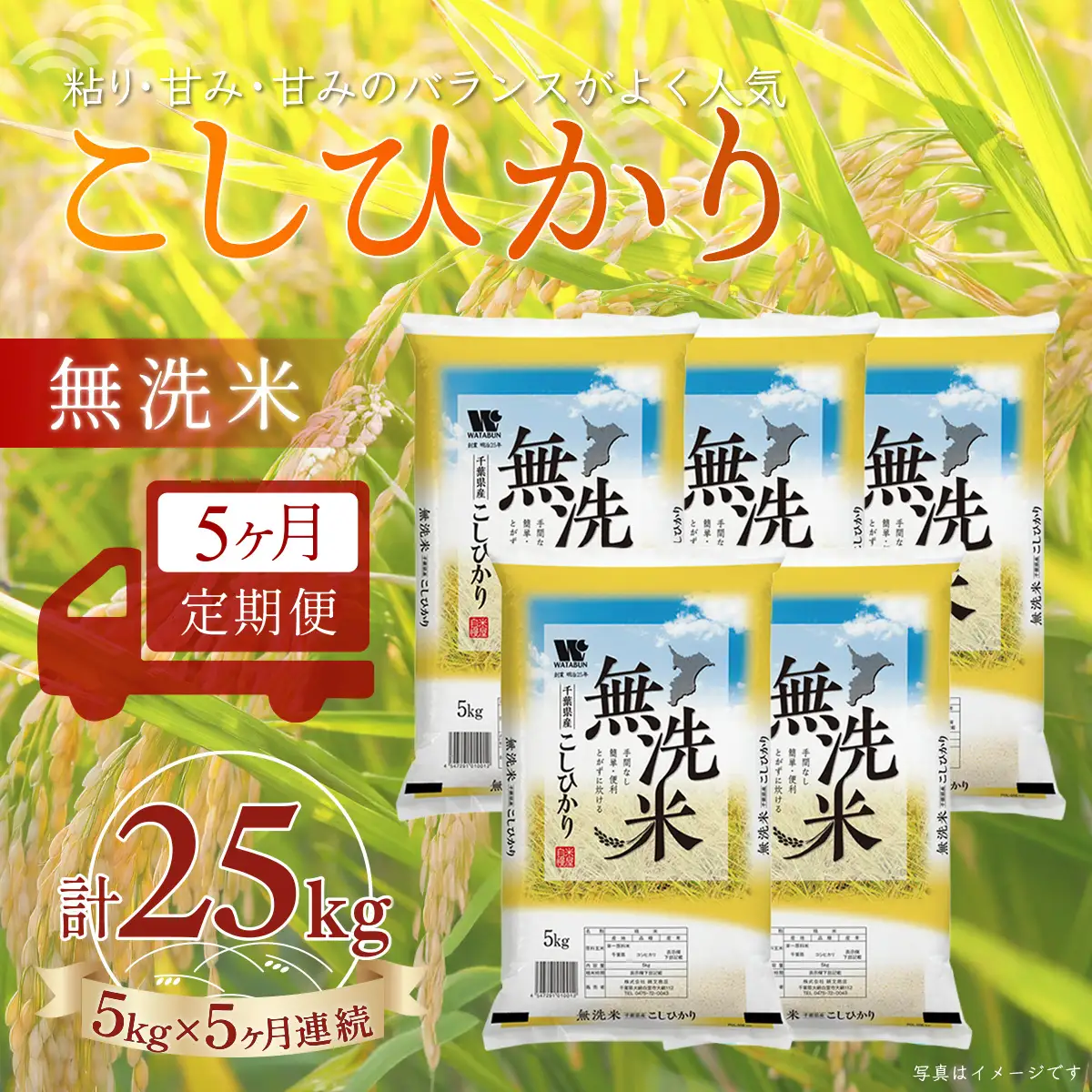 ＜5か月定期便＞ 千葉県産「コシヒカリ」無洗米 5kg×5か月連続 計25kg A074