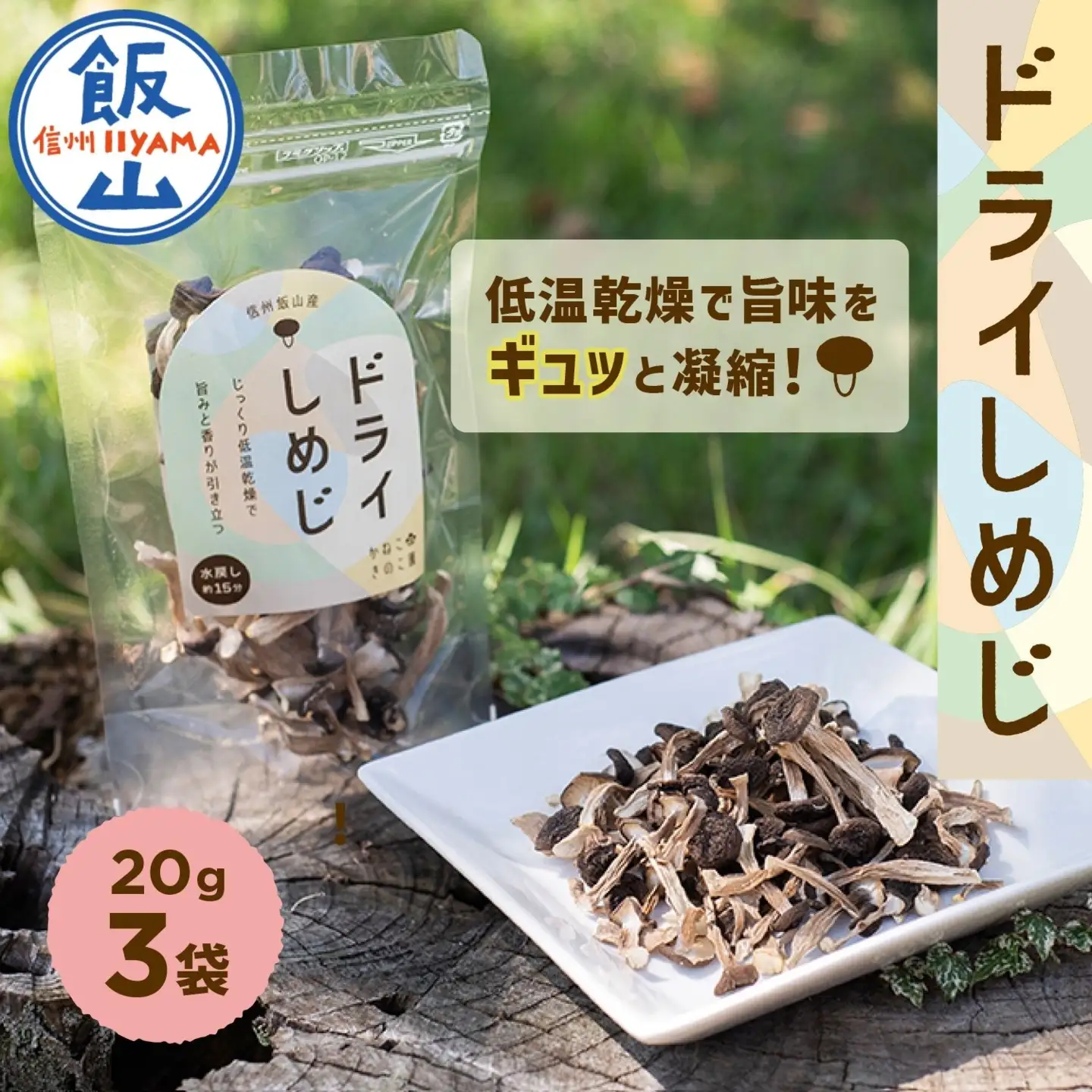  ＼ ドライぶなしめじ ／ 20g　3袋 （Bz-002）きのこ