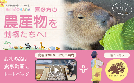 【動物推し活サービス】全国の動物たちに"喜多方の農産品"をプレゼント！〜動物デザインの「食事動画」「トートバッグ」が付いてきます〜　[カラー:レモン]　【 07208-0729-A】