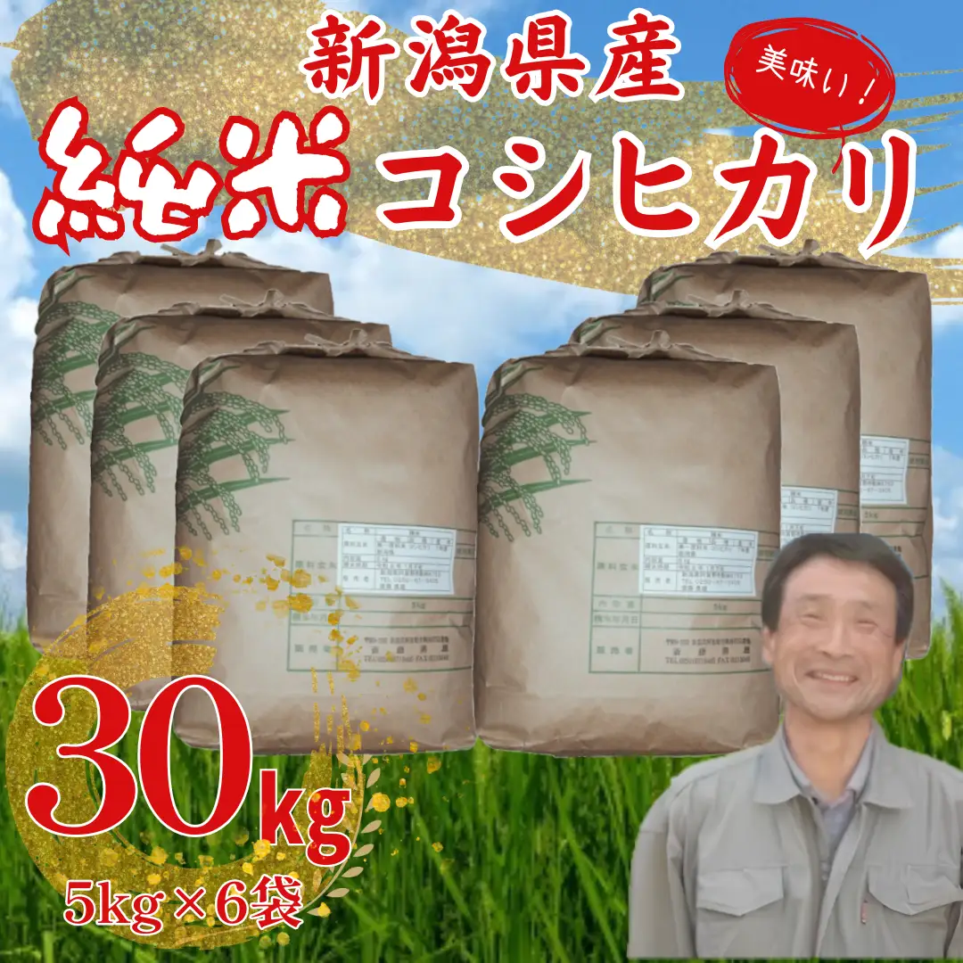 【令和7年産】新潟県産 純米コシヒカリ 30kg（5㎏×6袋） さいとう農園 白米 精米 米 こめ ごはん コシヒカリ こしひかり 1G20091
