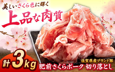 肥前さくらポーク 切り落とし 500g × 6パック 計 3kg 切り落とし 豚 豚肉 大容量 吉野ヶ里町/上場食肉[FDQ007]