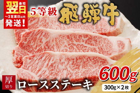 最高5等級 飛騨牛 厚切りロースステーキ 600g 300g×2枚 牛肉 和牛 肉 ロース ステーキ 東白川村 岐阜 贅沢 霜降り A5 5等級 厚切り 大容量 養老ミート