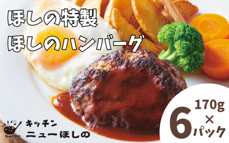 キッチンニューほしの  ほしのハンバーグ(自家製デミソース付き)170g×6パック　【11100-2189】
