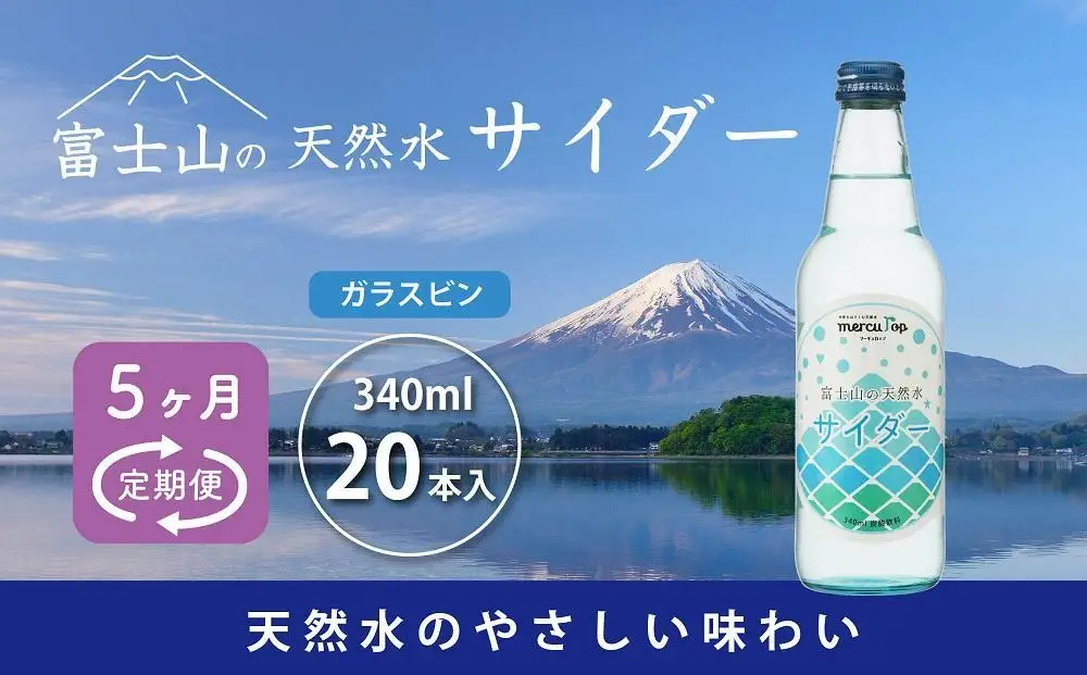 【5ヵ月定期便】富士山の天然水サイダー（340ml瓶×20本） ＜毎月お届けコース＞