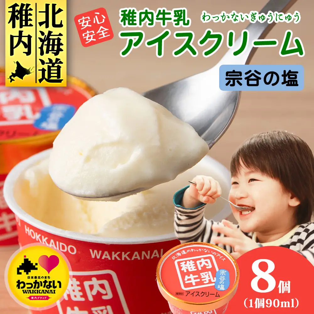 稚内牛乳 アイスクリーム 宗谷の塩　8個セット（各90ml）
