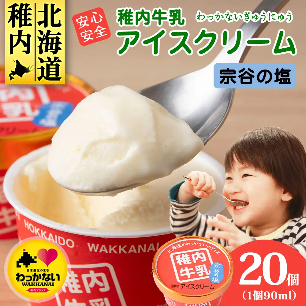 稚内牛乳 アイスクリーム 宗谷の塩　20個セット（各90ml）