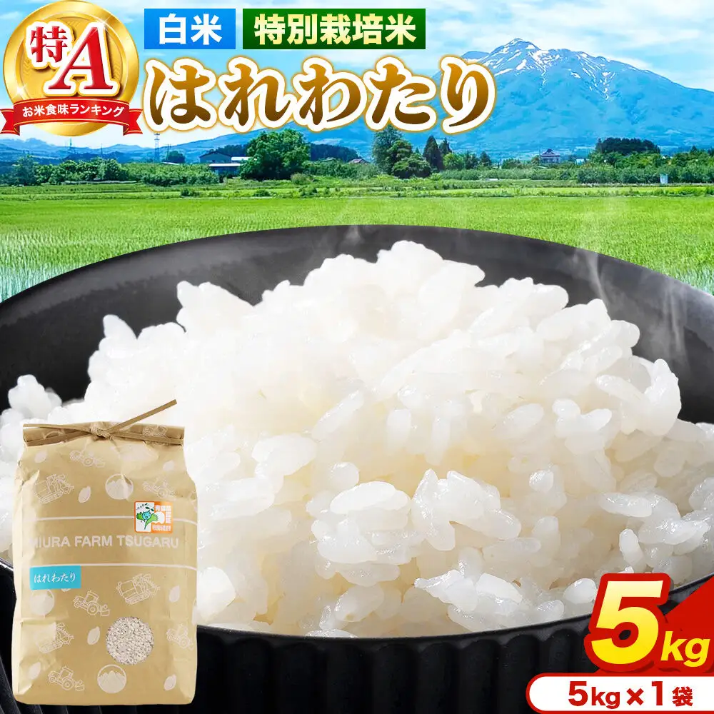 米【特別栽培米】はれわたり 白米 5kg（5kg×1袋）令和7年産 特A 青森県弘前市産