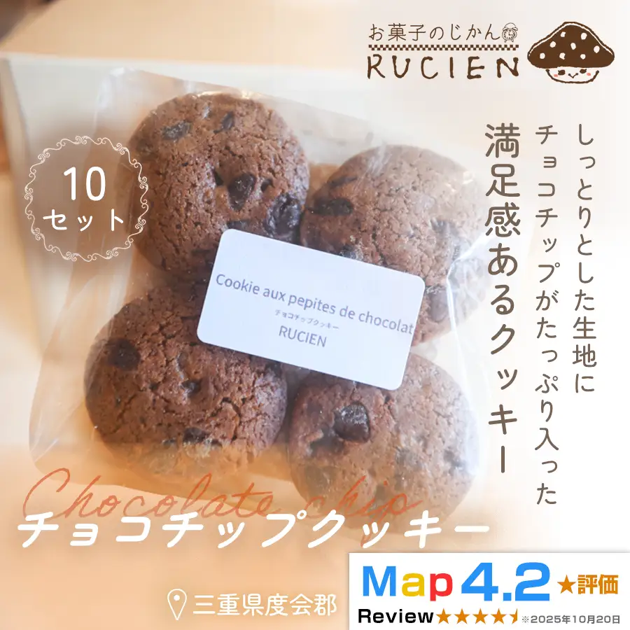 【濃厚チョコチップたっぷり】チョコチップクッキー 10個セット ／ チーズケーキ ケーキ スイーツ 焼き菓子 洋菓子 ギフト 贈り物 プレゼント 三重県 度会郡度会町
