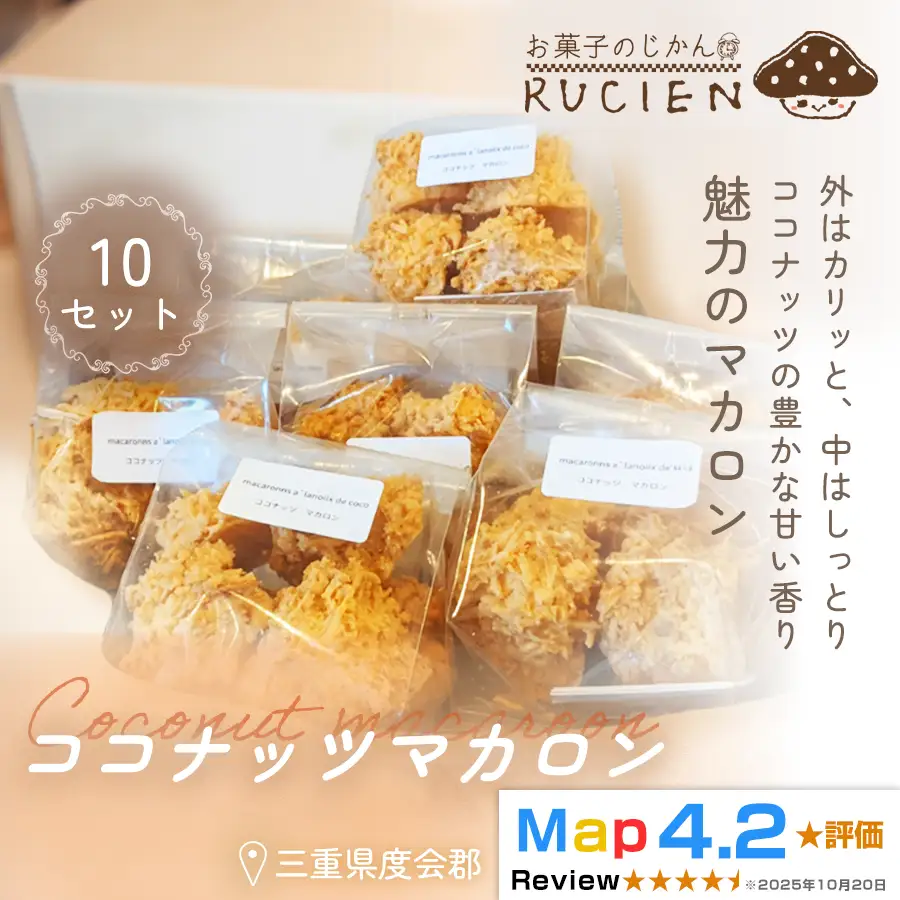 【外はカリッと中はしっとり】ココナッツマカロン 10個セット ／ チーズケーキ ケーキ スイーツ 焼き菓子 洋菓子 ギフト 贈り物 プレゼント 三重県 度会郡度会町