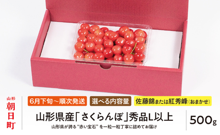 ＜ 先行予約 ＞ 山形県産 さくらんぼ （ 佐藤錦 ・ 紅秀峰 ） 秀品 L以上 500g 【2026年6月下旬から7月上旬発送】 山形県 果物 フルーツ 初夏 夏 送料無料