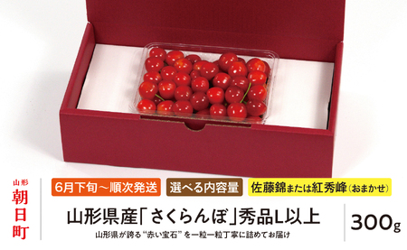 ＜ 先行予約 ＞ 山形県産 さくらんぼ （ 佐藤錦 ・ 紅秀峰 ） 秀品 L以上 300g 【2026年6月下旬から7月上旬発送】 山形県 果物 フルーツ 初夏 夏 送料無料