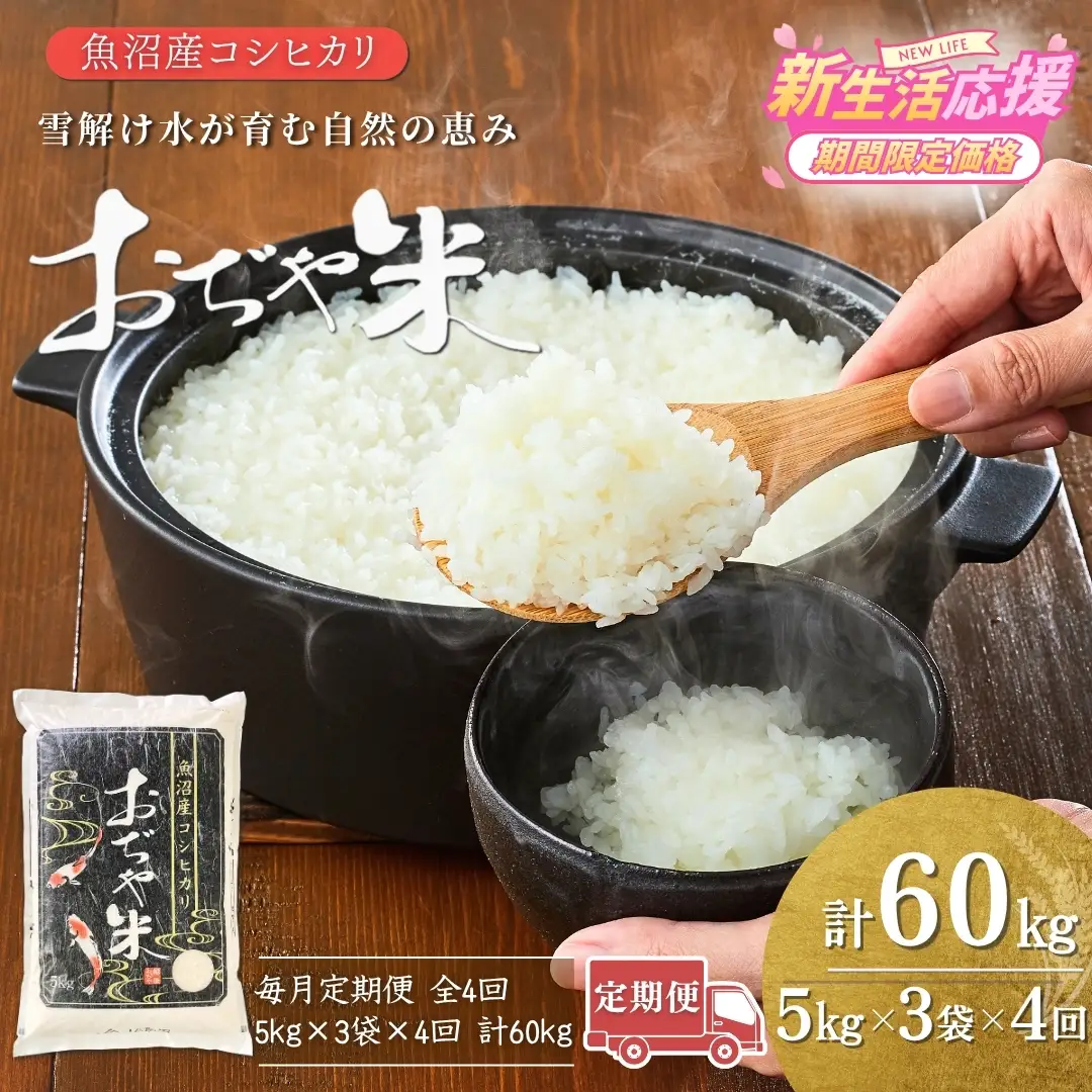 魚沼産コシヒカリ 令和7年 定期便 「おぢや米」 60kg（15キロ×4回）| 特A 新潟県 小千谷市 魚沼地域