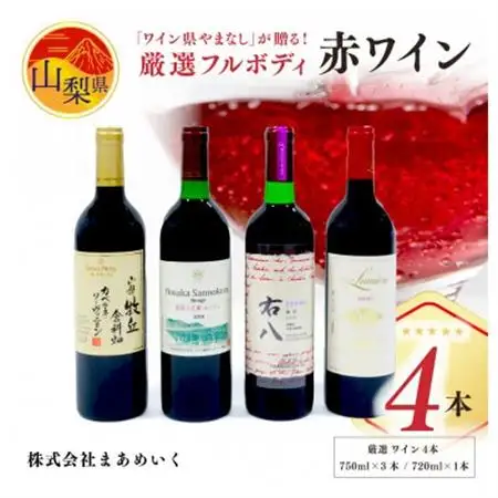 「ワイン県やまなし」が贈る!個性異なるフルボディ赤ワイン4本セット(720ml×1、750ml×3)【配送不可地域：離島】【1430445】